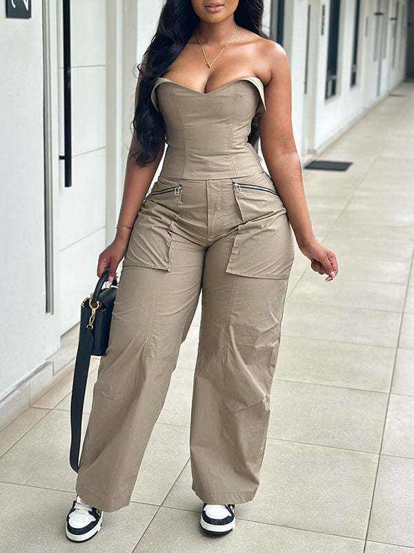 Strapless Cargo Jumpsuit