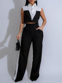 Two-Tone Sleeveless Shirt & Pants Set