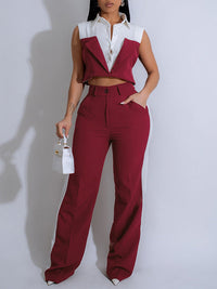 Two-Tone Sleeveless Shirt & Pants Set