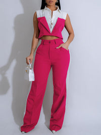 Indiebeautie Two-Tone Sleeveless Shirt & Pants Set