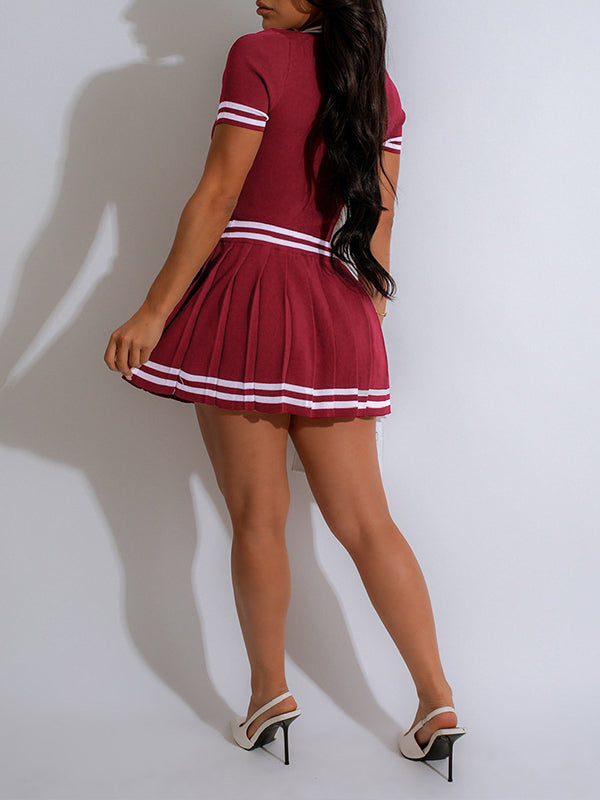 Polo Top & Pleated Skirt Set