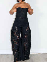 Indiebeautie Lace Tube Top & Wide-Leg Pants Set