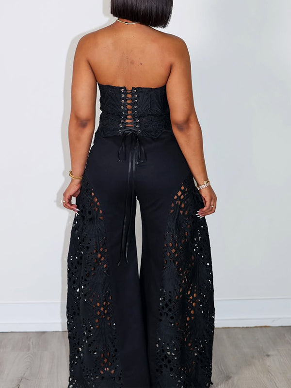 Indiebeautie Lace Tube Top & Wide-Leg Pants Set