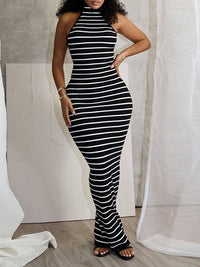 Stripe Halter Maxi Dress