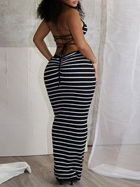 Stripe Halter Maxi Dress