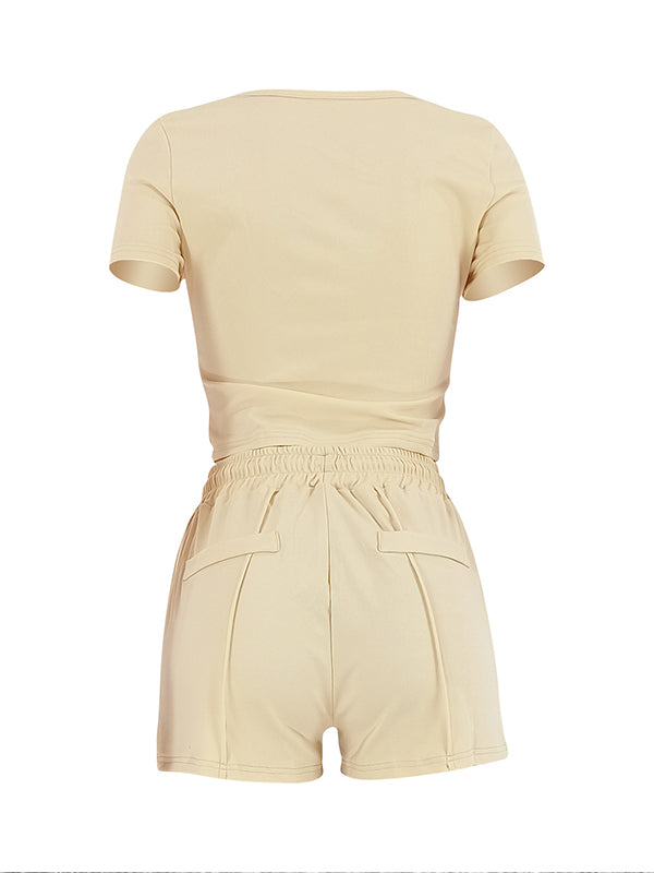 Solid Square-Neck Tee & Shorts Set