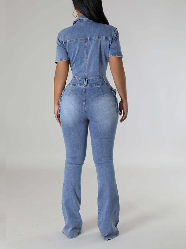 Button-Front Denim Jumpsuit