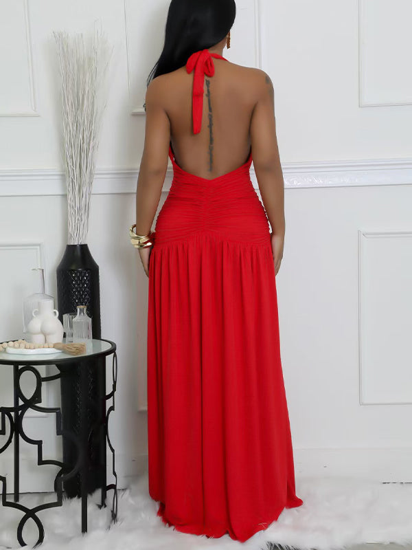 Solid Plunge Slit Maxi Dress