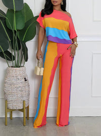 Colorblock Boat-Neck Top & Pants Set