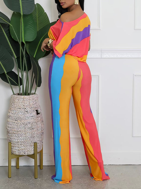 Colorblock Boat-Neck Top & Pants Set