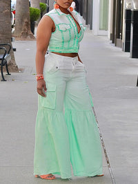 Sleeveless Shirt & Wide-Leg Pants Set