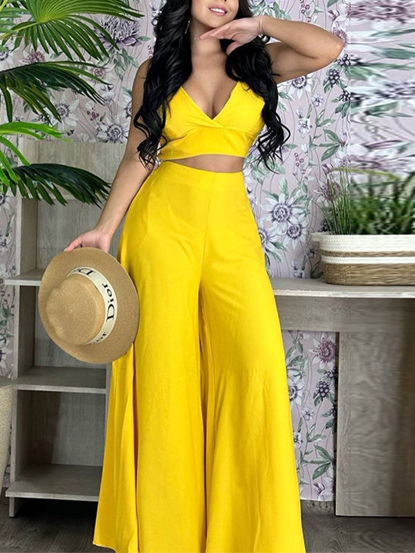 Solid Cami Top & Wide-Leg Pants Set