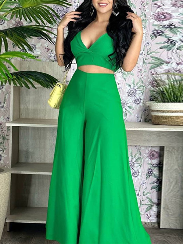 Solid Cami Top & Wide-Leg Pants Set