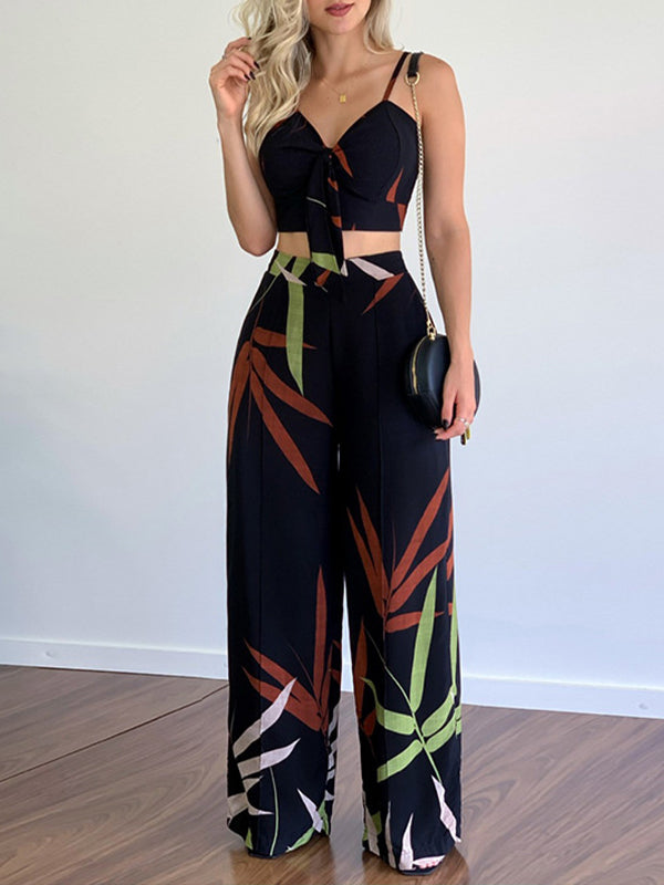 Printed Cami Top & Wide-Leg Pants Set