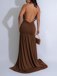 Solid Plunge Slit Maxi Dress