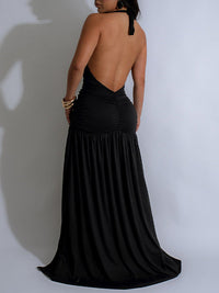 Solid Plunge Slit Maxi Dress