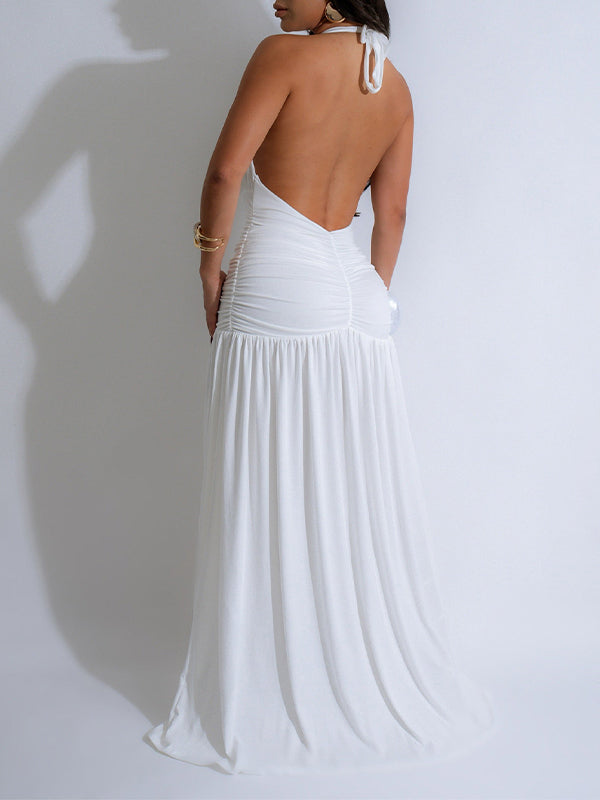 Solid Plunge Slit Maxi Dress