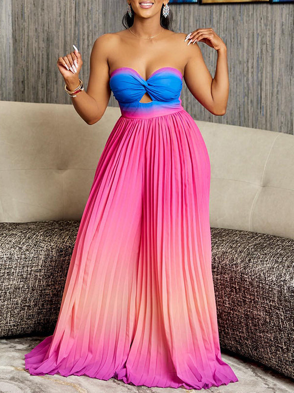 Ombre Strapless Pleated Jumpsuit