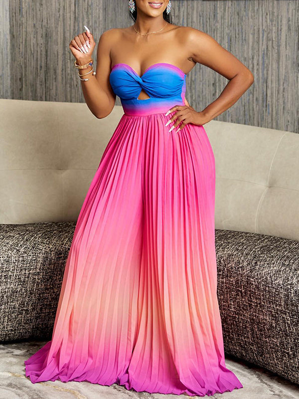 Ombre Strapless Pleated Jumpsuit