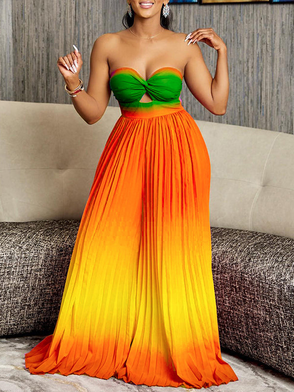 Ombre Strapless Pleated Jumpsuit