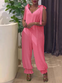 V-Neck Sleeveless Tied Jumpsuit