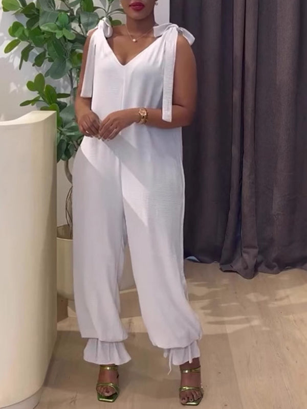 V-Neck Sleeveless Tied Jumpsuit