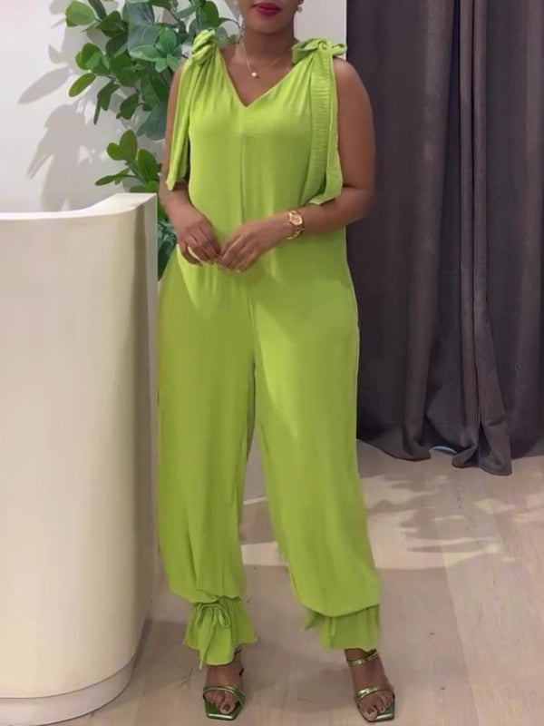 V-Neck Sleeveless Tied Jumpsuit