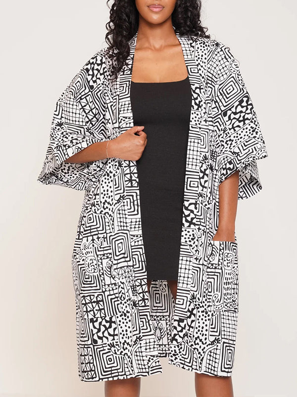 Printed Open-Front Kimono