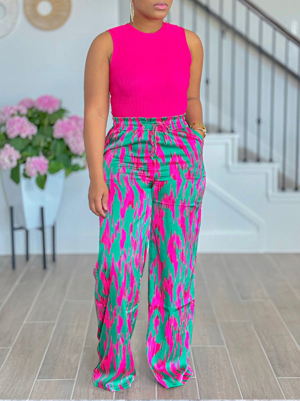 Printed Elastic-Waist Pants