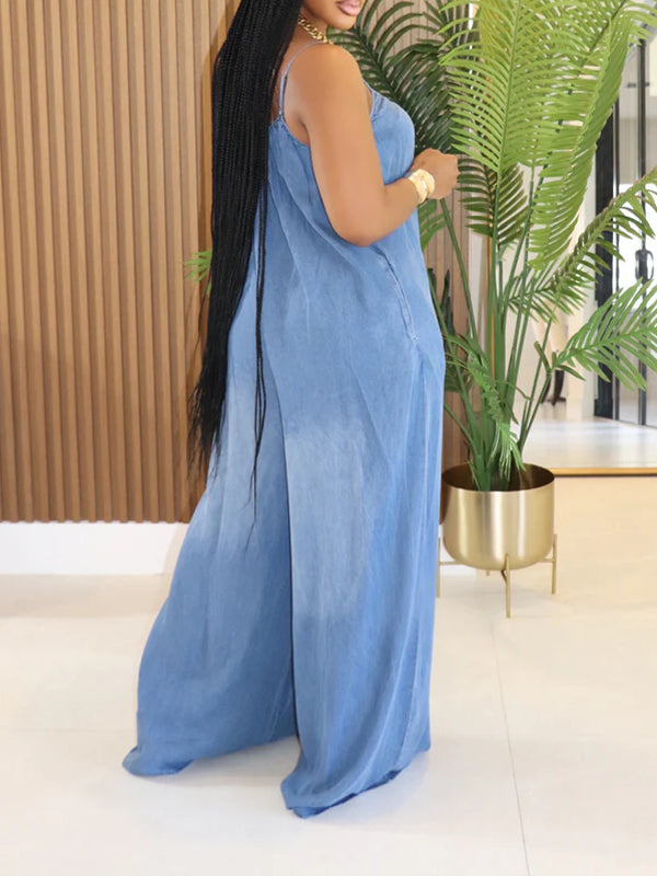 Denim Wide-Leg Cami Jumpsuit