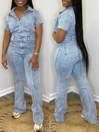 Button-Front Denim Jumpsuit