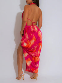 Printed Halter Asymmetric Dress