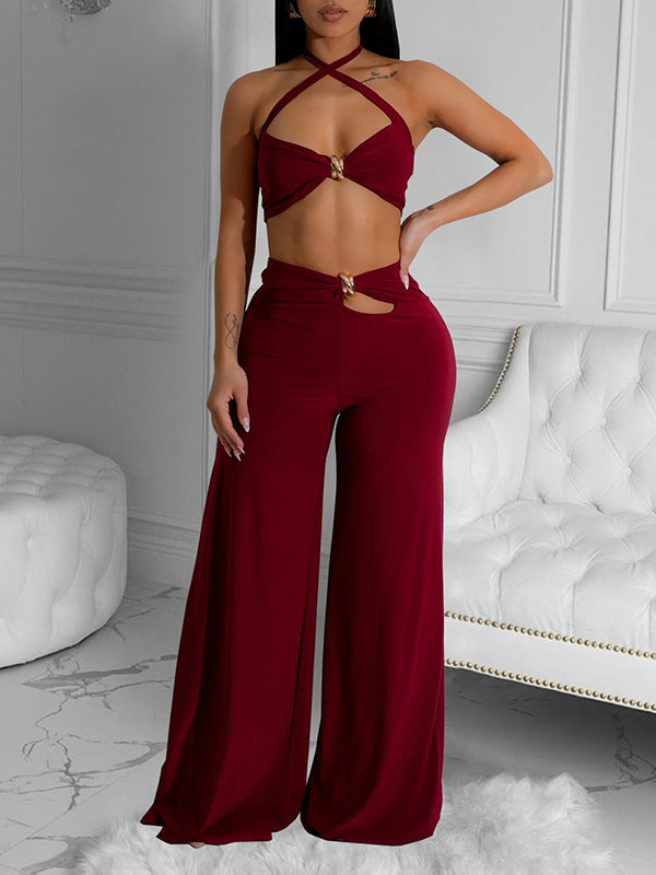 Halter Crop Top & Cutout Pants Set