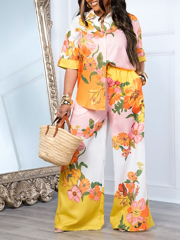 Printed Shirt & Wide-Leg Pants Set