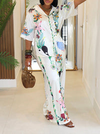 Printed Shirt & Wide-Leg Pants Set