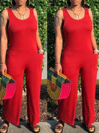 Solid Sleeveless Wide-Leg Jumpsuit--Clearance