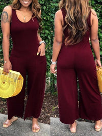 Solid Sleeveless Wide-Leg Jumpsuit--Clearance