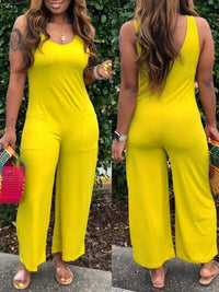 Solid Sleeveless Wide-Leg Jumpsuit--Clearance