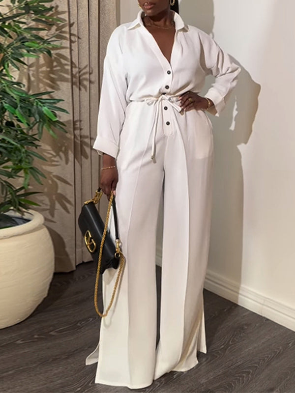 Button-Front Tied Jumpsuit