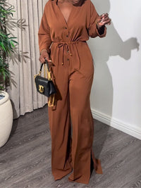 Button-Front Tied Jumpsuit