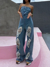 Indiebeautie Ripped Strapless Denim Jumpsuit