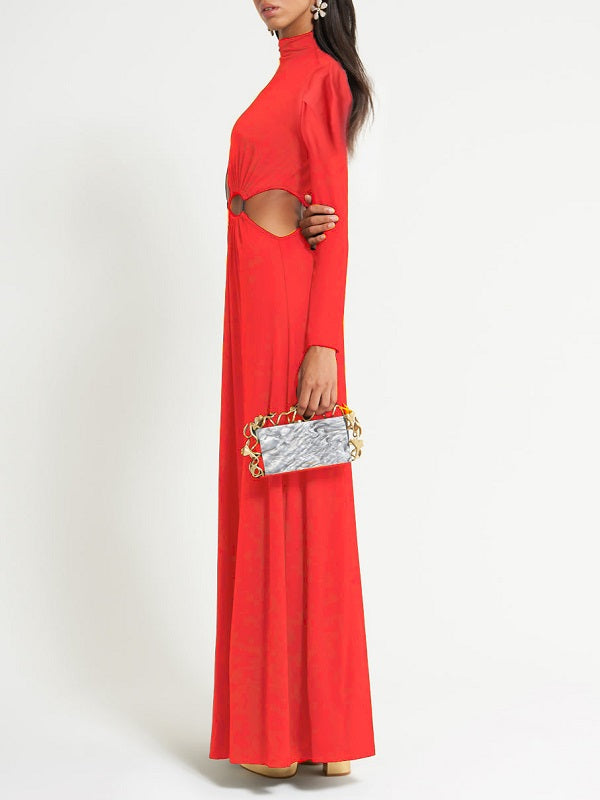 Indiebeautie Lace-up Mock Neck Maxi Dress