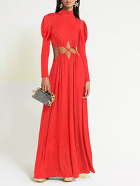 Indiebeautie Lace-up Mock Neck Maxi Dress