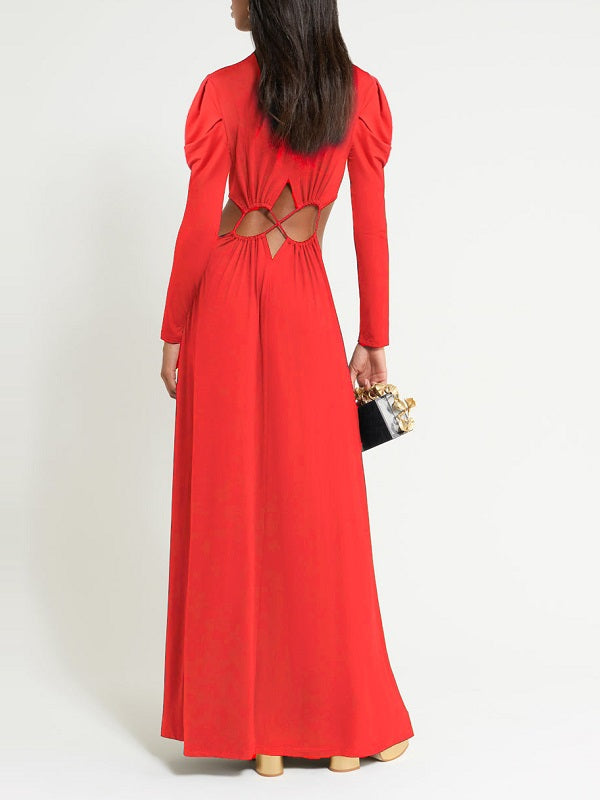 Indiebeautie Lace-up Mock Neck Maxi Dress