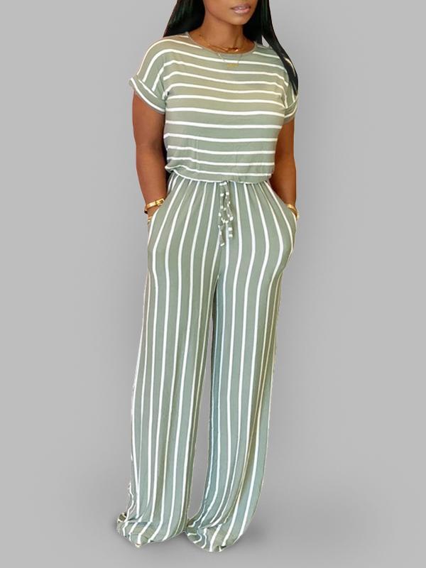 Stripe Drawstring Jumpsuit