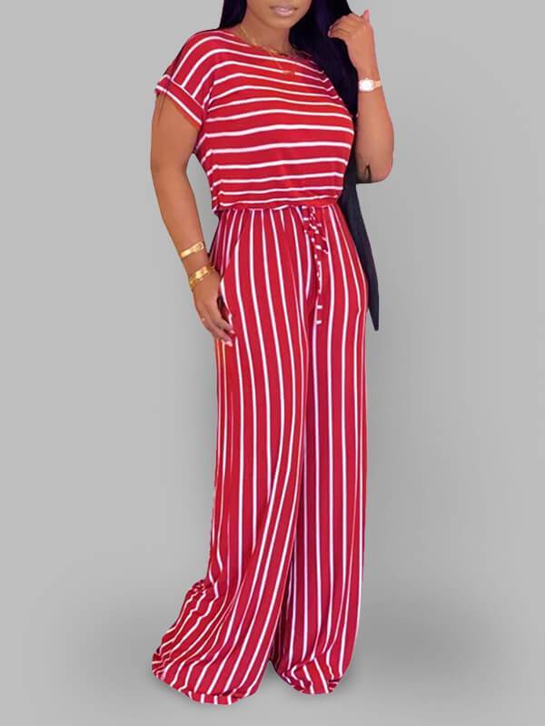 Stripe Drawstring Jumpsuit