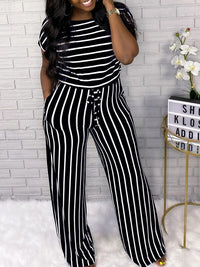 Stripe Drawstring Jumpsuit